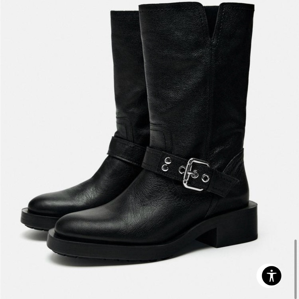 Zara leather biker/moto boot with singel buckle